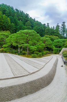 View of Japanese Rock Garden of the Higashiyama Jisho-ji (Ginkaku-ji) Temple, in Kyoto, Japan