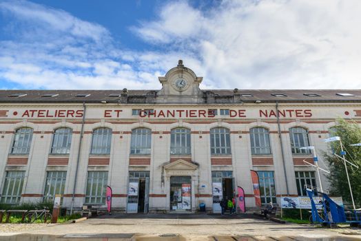 NANTES, FRANCE - CIRCA SEPTEMBER 2015: Nantes shipyard (Ateliers et Chantiers de nantes) building facade. It is now part of Nantes University.