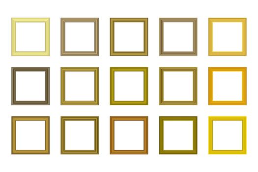 Big set of squared golden vintage wooden frame for your design. Vintage cover. Place for text. Vintage antique gold beautiful rectangular frames. Template vector illustration