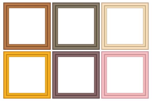 Set of squared color vintage wooden frame for your design. Vintage cover. Place for text. Vintage antique colorful modern rectangular frames. Template vector illustration