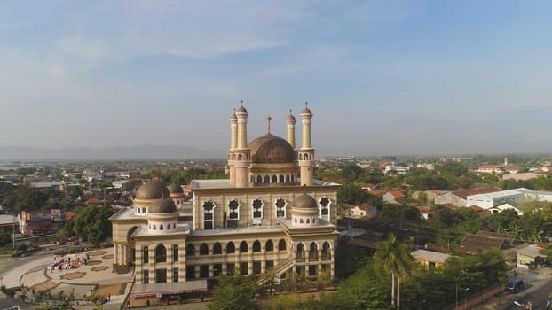beautiful mosque with minarets on island Java Indonesia. aerial view mosque in an asian city
