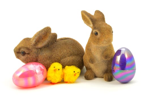 A few Easter Themed objects over a white background.