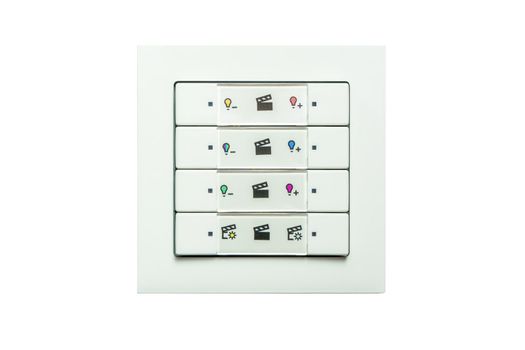 A white radio wall switch with different light scenarios, white background
