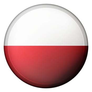 Glass light ball with flag of Poland. Round sphere, template icon. Polish national symbol. Glossy realistic ball, 3D abstract vector illustration highlighted on a white background. Big bubble.