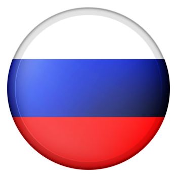 Glass light ball with flag of Russia. Round sphere, template icon. Russian national symbol. Glossy realistic ball, 3D abstract vector illustration highlighted on a white background. Big bubble