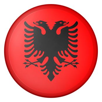Glass light ball with flag of Albania. Round sphere, template icon. Albanian national symbol. Glossy realistic ball, 3D abstract vector illustration highlighted on a white background. Big bubble.