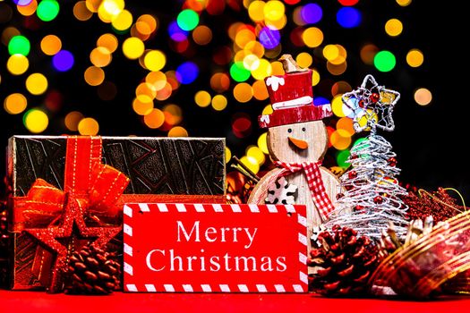 Christmas decoration, Christmas and New Year holidays background, winter season with Christmas ornaments and blurred lights