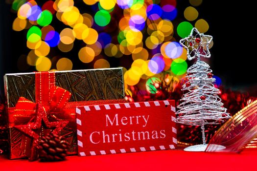 Christmas decoration, Christmas and New Year holidays background, winter season with Christmas ornaments and blurred lights