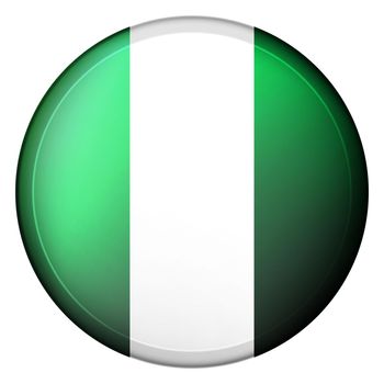 Glass light ball with flag of Nigeria. Round sphere, template icon. Nigerian national symbol. Glossy realistic ball, 3D abstract vector illustration highlighted on a white background. Big bubble