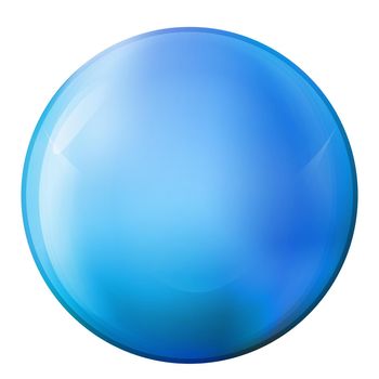 Glass neon blue ball or precious pearl. Glossy realistic ball, 3D abstract vector illustration highlighted on a white background. Big metal bubble with shadow