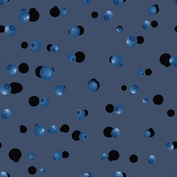 Seamless pattern with blueberry on grey background. Natural fresh ripe tasty blueberries. Vector illustration for background, packaging, textile, fabric and various other designs