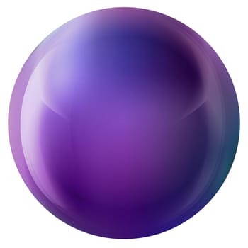 Glass purple ball or precious pearl. Glossy realistic ball, 3D abstract vector illustration highlighted on a white background. Big metal bubble with shadow