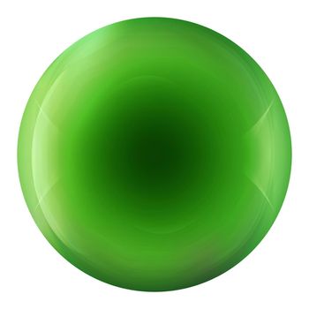 Glass neon green ball or precious pearl. Glossy realistic ball, 3D abstract vector illustration highlighted on a white background. Big metal bubble with shadow