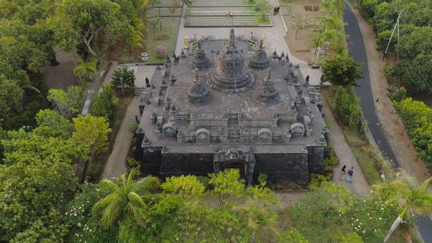 buddhist temple Brahma Vihara Arama with statues gods. aerial view balinese temple, old hindu architecture, Bali architecture, ancient design. Travel concept. indonesia