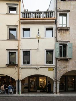 Udine, Italy. February 2 2021.  the facade of the Tinghi palace, built in 1392, in the historic center of Udine