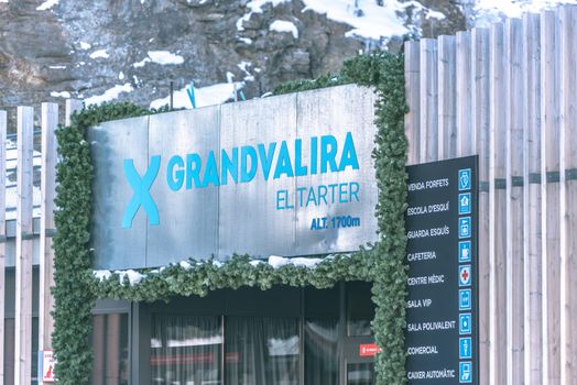 El Tarter, Andorra : 2021 January 11 :  Main Biulding at the Grandvalira ski station in El Tarter, Andorra in times of covid19 in winter 2021