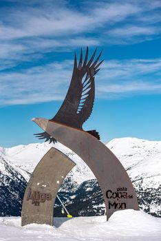 El Tarter, Andorra : 2021 Febraury 2 : Statues in commemoration of the 2016 alpine ski world cup in Andorra in 2021