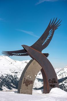 El Tarter, Andorra : 2021 Febraury 2 : Statues in commemoration of the 2016 alpine ski world cup in Andorra in 2021