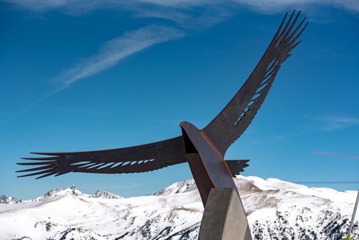 El Tarter, Andorra : 2021 Febraury 2 : Statues in commemoration of the 2016 alpine ski world cup in Andorra in 2021