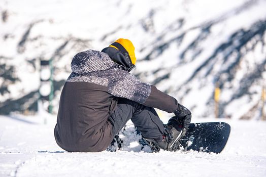 El Tarter, Andorra : 2021 Febraury 2 : Snowborder in the Grandvalira ski resort in Andorra in 2021