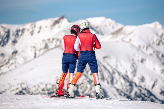 El Tarter, Andorra : 2021 Febraury 2 : Skiier in the Grandvalira ski resort in Andorra in 2021