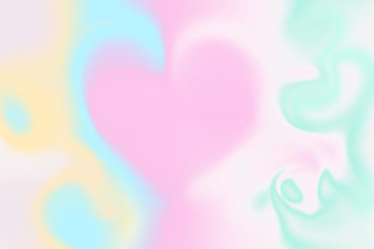 Holographic abstract background with heart shape in center, in pastel neon color design. Modern style trends 80s 90s background with hologram effect for valentines day