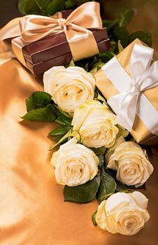 bouquet of flowers and gift