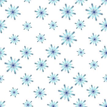 Winter seamless pattern with colorful gradient snowflakes on white background. Vector illustration for fabric, textile wallpaper, posters, gift wrapping paper. Christmas vector illustration