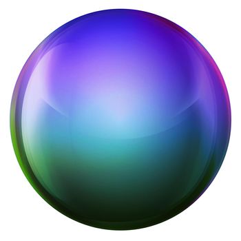 Glass colorful ball or precious pearl. Glossy realistic ball, 3D abstract vector illustration highlighted on a white background. Big metal bubble with shadow