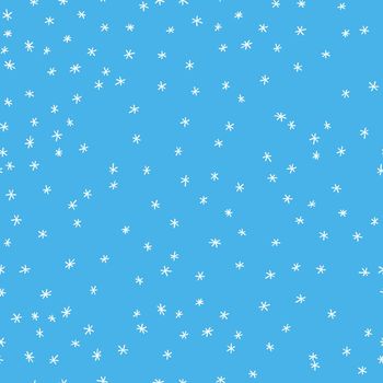 Winter seamless pattern with white snowflakes on blue background. Vector illustration for fabric, textile wallpaper, posters, gift wrapping paper. Christmas vector illustration