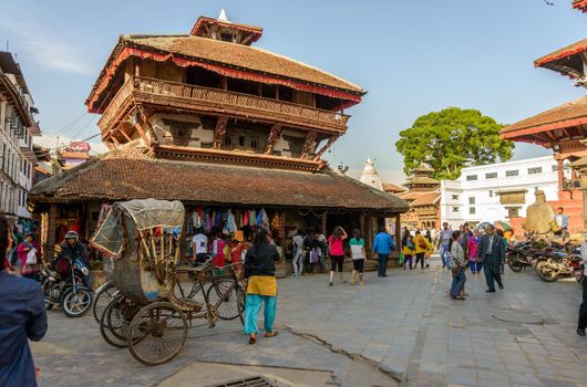 KATHMANDU, NEPAL - CIRCA MARCH 2014: Kasthamandap temple on Kathmandu Durbar Square. It was destroyed by the 2015 Nepal earthquake.