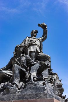 Vladivostok, Russia-October 20, 2018: Monument to the red army against the blue sky.