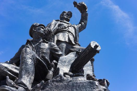 Vladivostok, Russia-October 20, 2018: Monument to the red army against the blue sky.