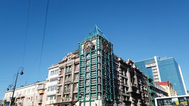 Vladivostok, Russia-November 28, 2019: Cityscape with beautiful architecture