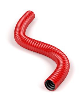 Corrugated red pipe on white background