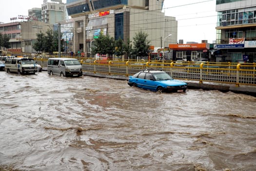 Flooded road in Addis Ababa, Ethiopia