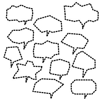 Set of speech bubbles. Cartoon Vector illustration. Isolated on transparent white background. Hand draw style, dialog clouds