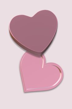 Open pink gift box top view. Love heart shape box on pink background. Love, Valentines, birthday, Mothers day, Christmas, New Year's Day. Mock up, place for text. Vertical. 3d rendering