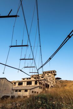 Abandoned buildings and machinery of the mining complex Trabia Tallarita in Riesi, near Caltanissetta, Italy