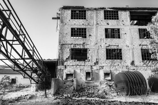 Abandoned buildings and machinery of the mining complex Trabia Tallarita in Riesi, near Caltanissetta, Italy