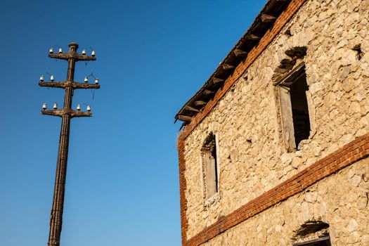 Abandoned buildings and machinery of the mining complex Trabia Tallarita in Riesi, near Caltanissetta, Italy