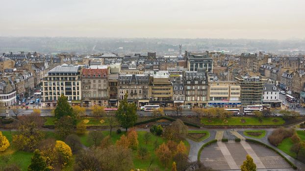 EDINBURGH, UK - CIRCA NOVEMBER 2012: Edinburgh Princes Street Gardens and the city as seen from the castle.
