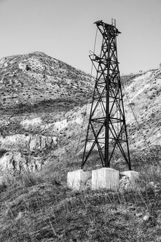 Abandoned buildings and machinery of the mining complex Trabia Tallarita in Riesi, near Caltanissetta, Italy