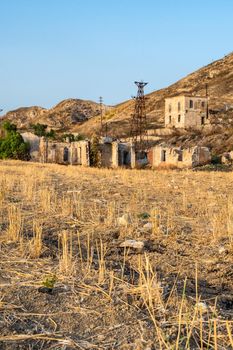 Abandoned buildings and machinery of the mining complex Trabia Tallarita in Riesi, near Caltanissetta, Italy