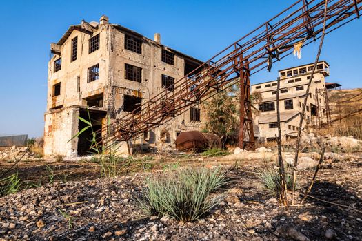 Abandoned buildings and machinery of the mining complex Trabia Tallarita in Riesi, near Caltanissetta, Italy
