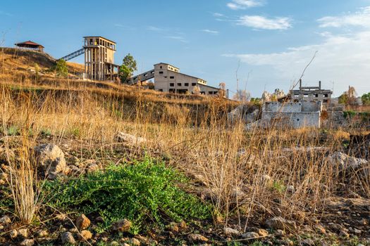 Abandoned buildings and machinery of the mining complex Trabia Tallarita in Riesi, near Caltanissetta, Italy