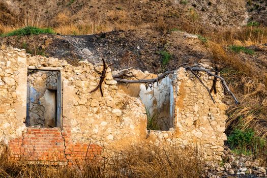 Abandoned buildings and machinery of the mining complex Trabia Tallarita in Riesi, near Caltanissetta, Italy