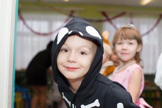 Belarus, the city of Gomil, December 27, 2018. Morning party in kindergarten.Portrait of a boy on holiday in kindergarten.