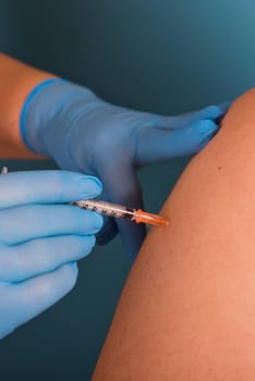 Close-up of vaccination of the Covid-19 coronavirus vaccine.