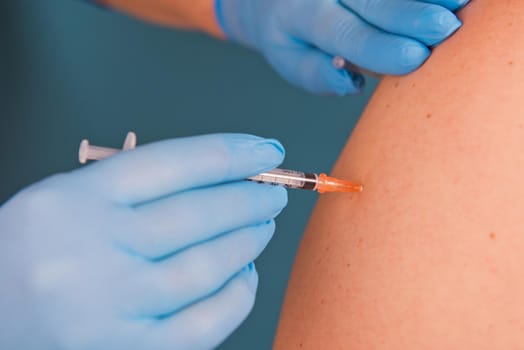 Close-up of vaccination of the Covid-19 coronavirus vaccine.